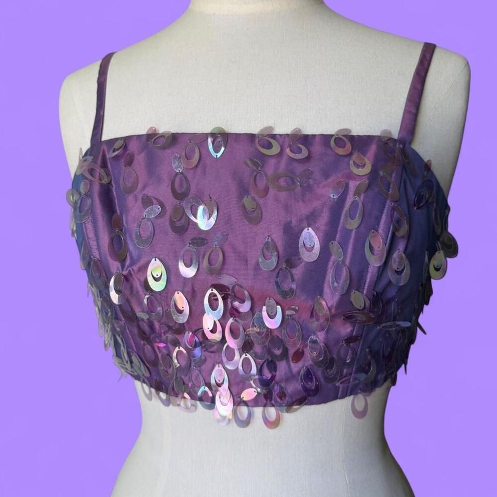 Vintage purple sequin crop to, size M